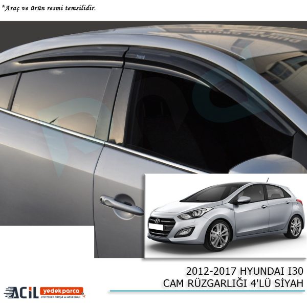 2012-2017 HYUNDAI I30 CAM RUZGARLIGI 4PCS SIYAH