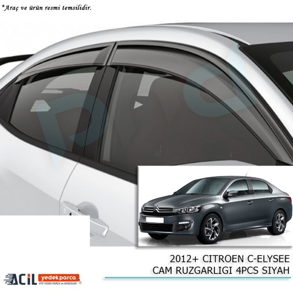 2012+ CITROEN C-ELYSEE CAM RUZGARLIGI 4PCS SIYAH