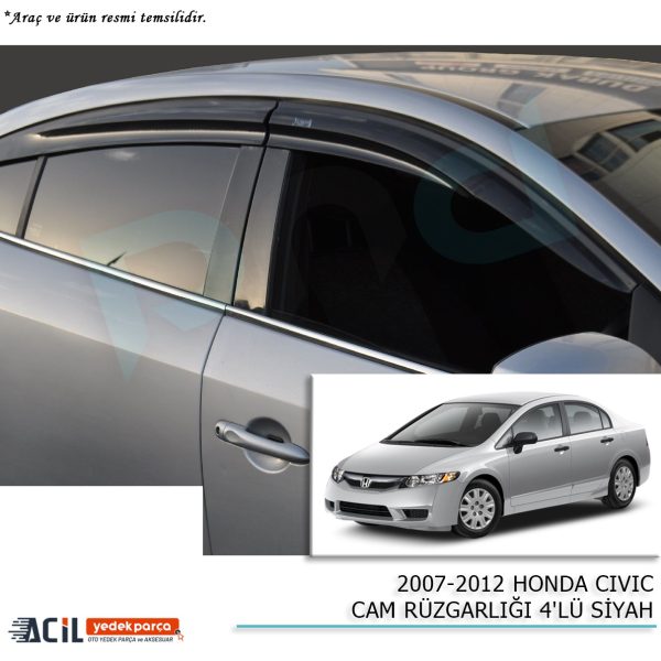 2007-2012 HONDA CIVIC CAM RUZGARLIGI 4PCS SIYAH