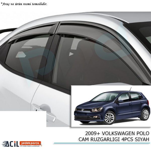 2009+ VOLKSWAGEN POLO CAM RUZGARLIGI 4PCS SIYAH