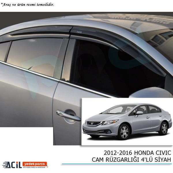 2012-2016 HONDA CIVIC CAM RUZGARLIGI 4PCS SIYAH