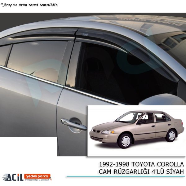 1992-1998 TOYOTA COROLLA CAM RUZGARLIGI 4PCS SIYAH